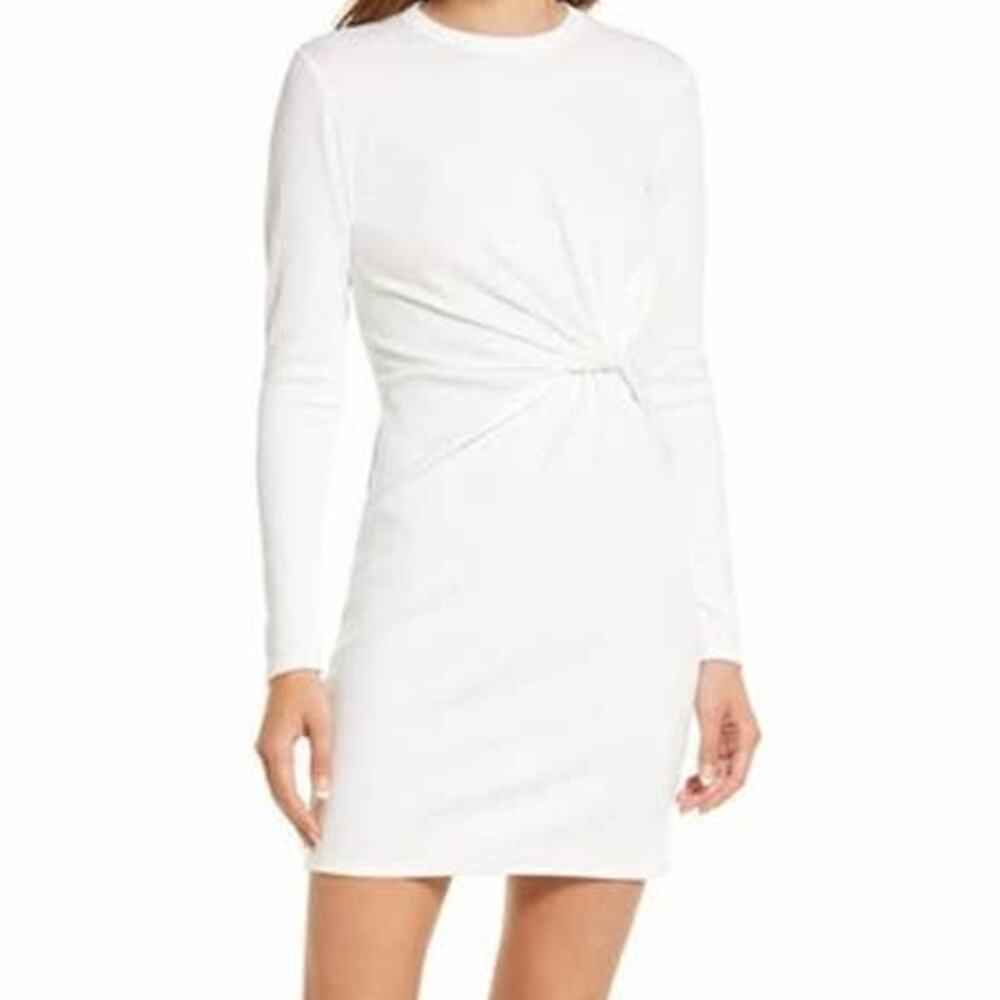 Socialite Twist Waist Bodycon Accentuating Long Sleeve Ribbed Stretch Dress XS